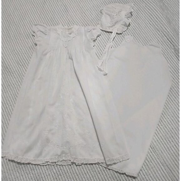 Vintage 60s CHERUBS Designer Collection Baby Christening Gown Slip Bonnet Set NB - Picture 2 of 16